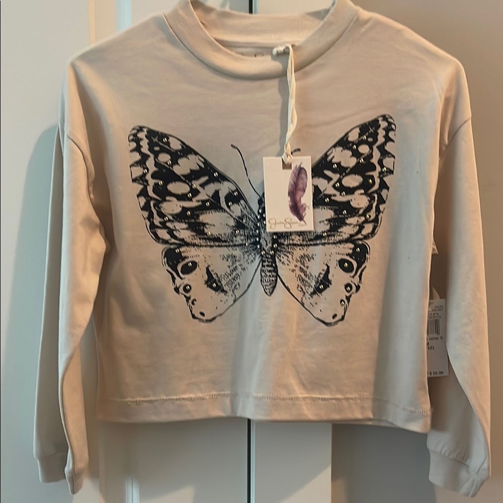 Beige Butterfly Graphic Sweatshirt